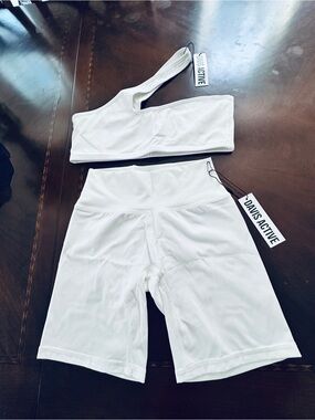 Davis Active High-Waisted Biker Short and Asymmetrical Sports Bra Set